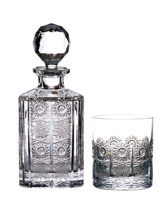 Bohemia Crystal Hand cut whisky set (1 decanter + 2 glasses)