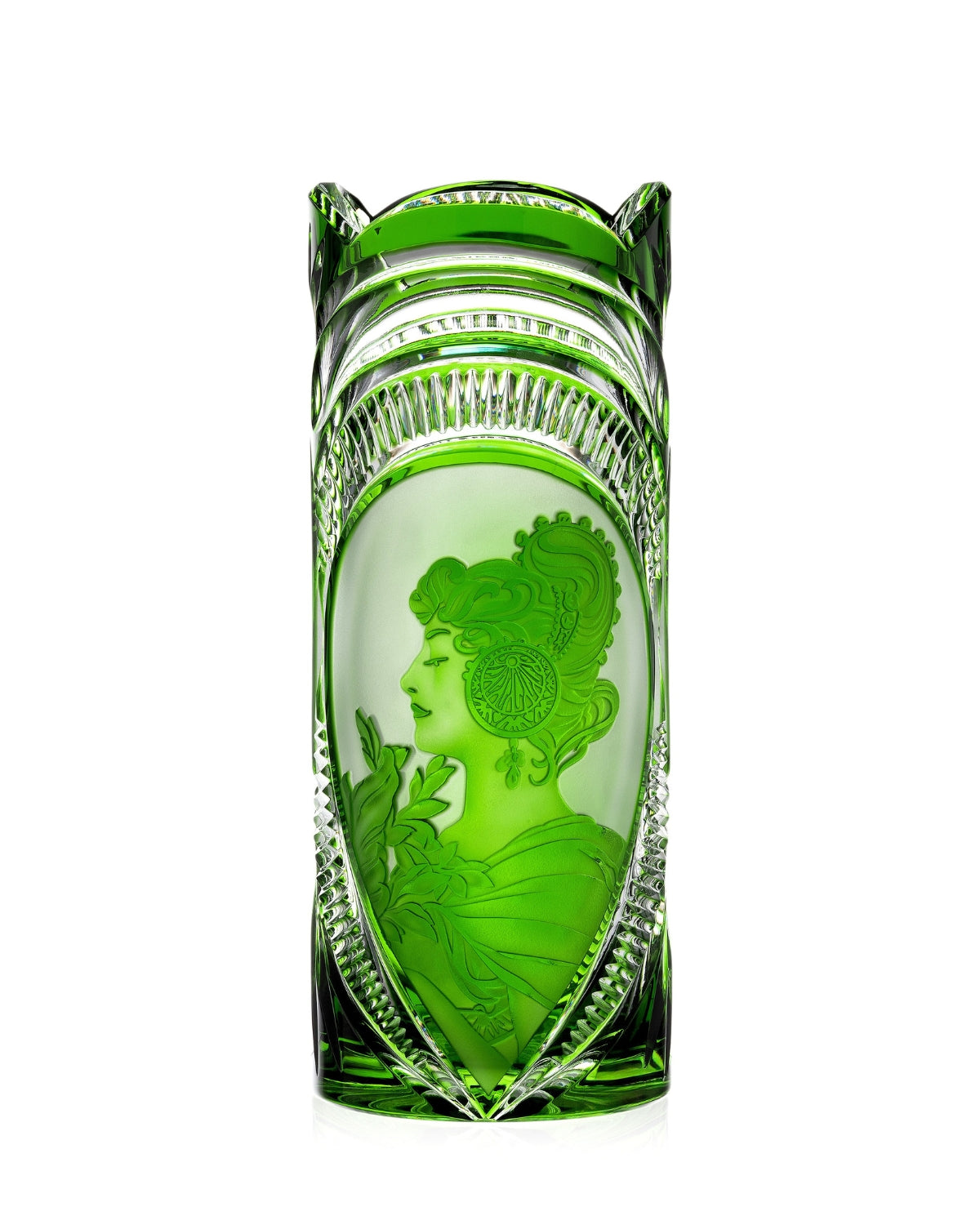 Bohemia Crystal Hand cut vase Primerose Feather Green 300mm