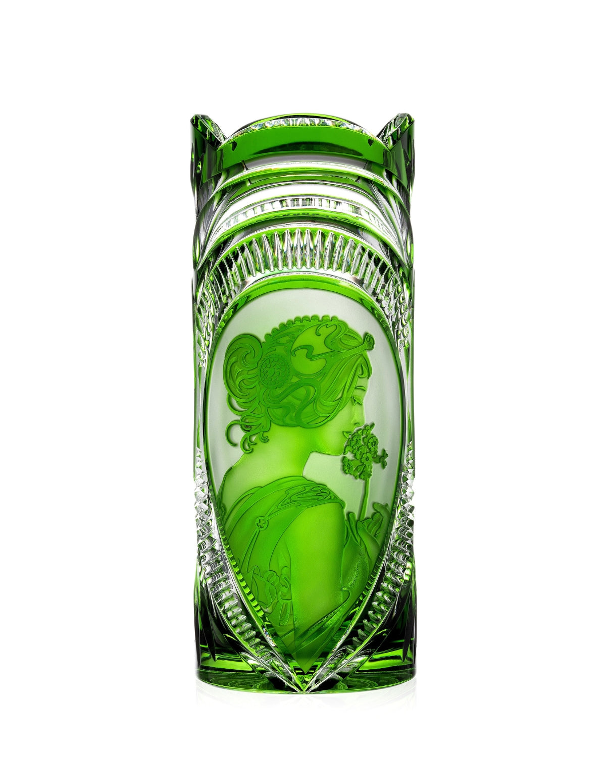 Bohemia Crystal Hand cut vase Primerose Feather Green 300mm