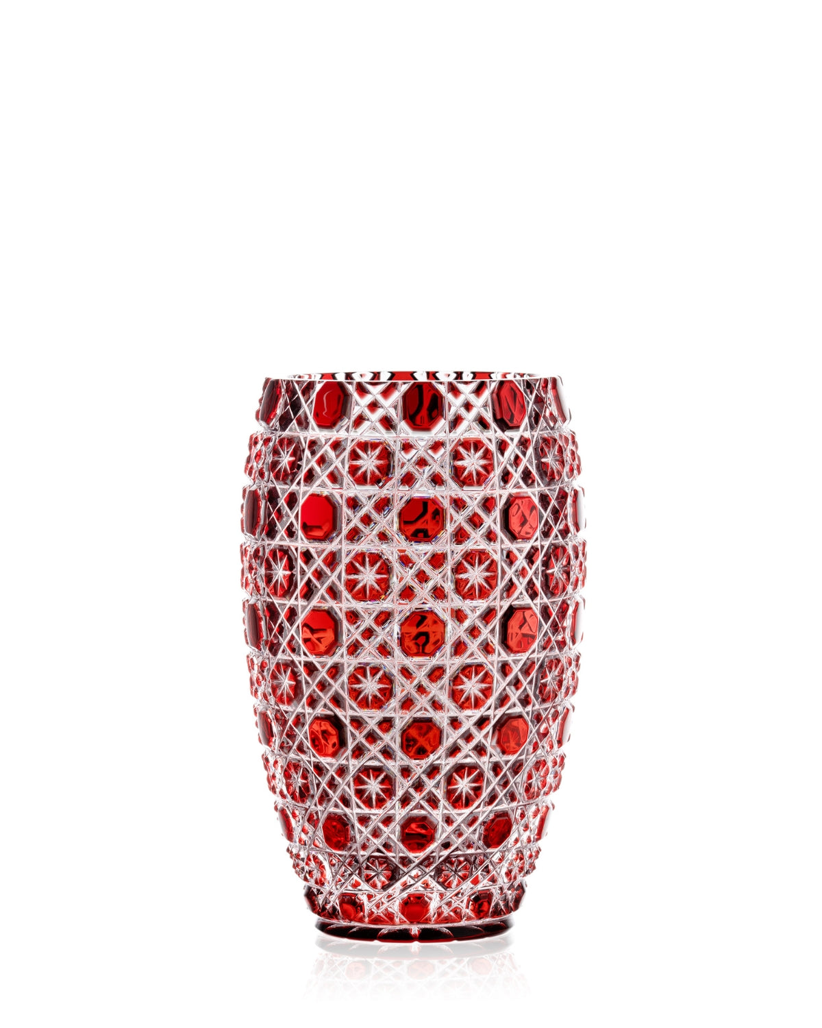 Bohemia Crystal Hand cut vase Osmihran Ruby 205mm