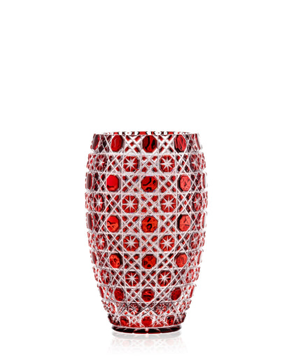 Bohemia Crystal Hand cut vase Osmihran Ruby 205mm