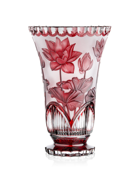 Bohemia Crystal Hand cut vase Lotos Ruby 305mm