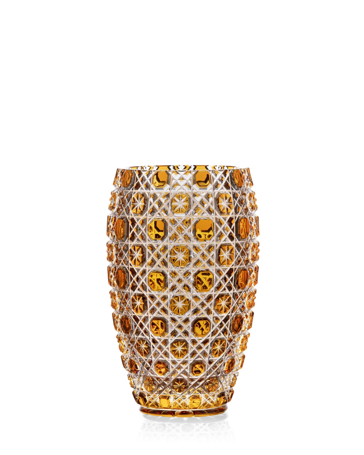 Bohemia Crystal Hand cut vase Osmihran Amber 205mm