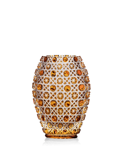 Bohemia Crystal Hand cut vase Osmihran Amber 205mm