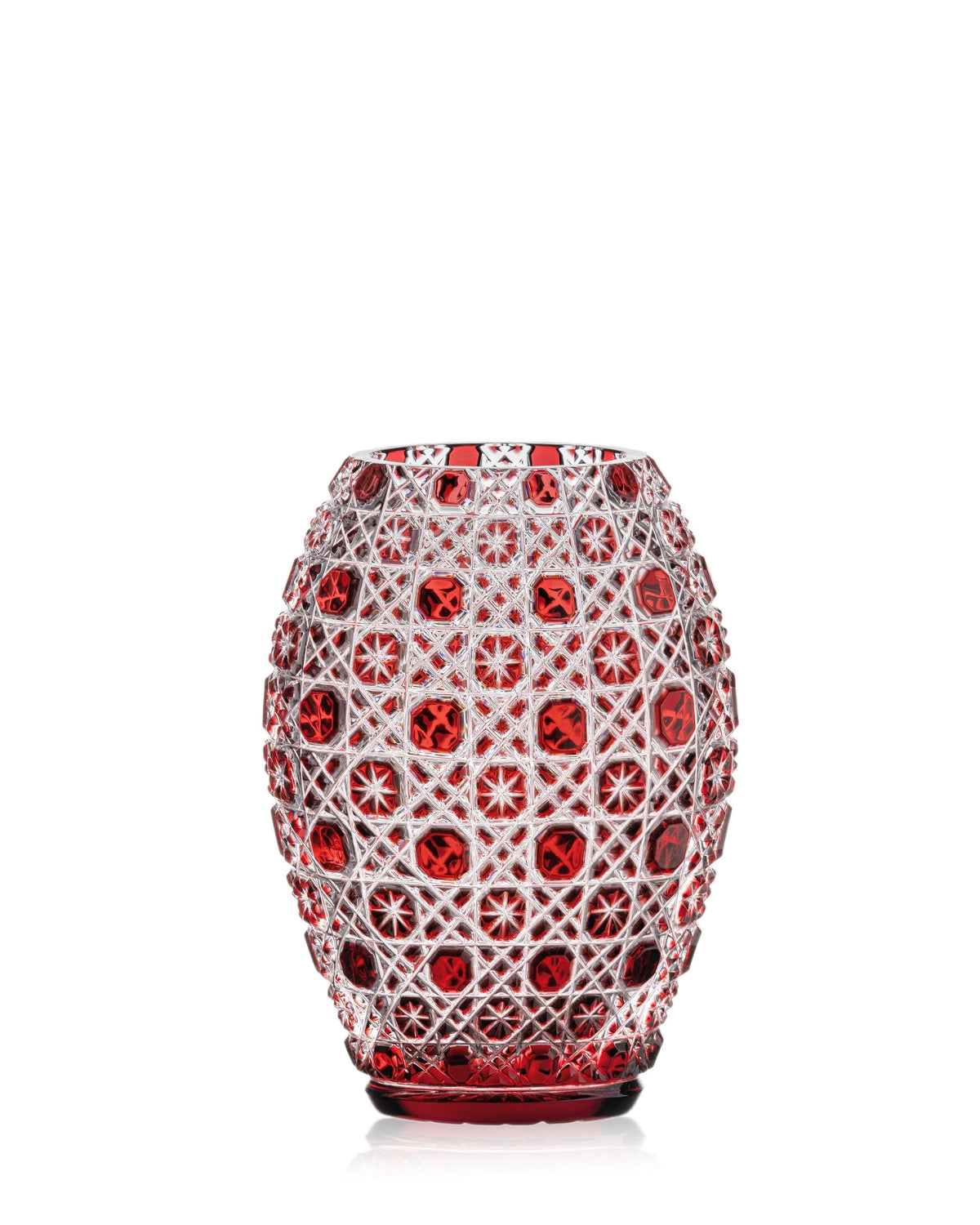 Bohemia Crystal Hand cut vase Osmihran Ruby 205mm