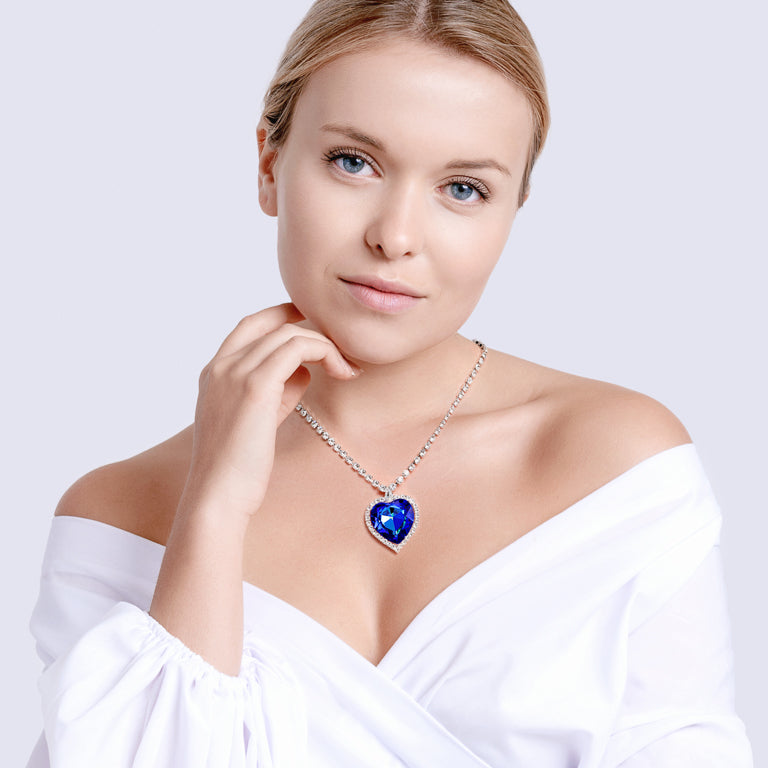 Bohemia Crystal Strass Necklace Heart with Czech Crystal Preciosa - Blue 2025 46.