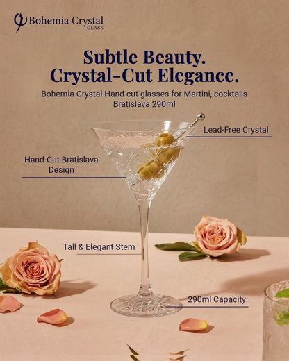 Bohemia Crystal Hand cut glasses for Martini, cocktails Bratislava 290ml (set of 2)